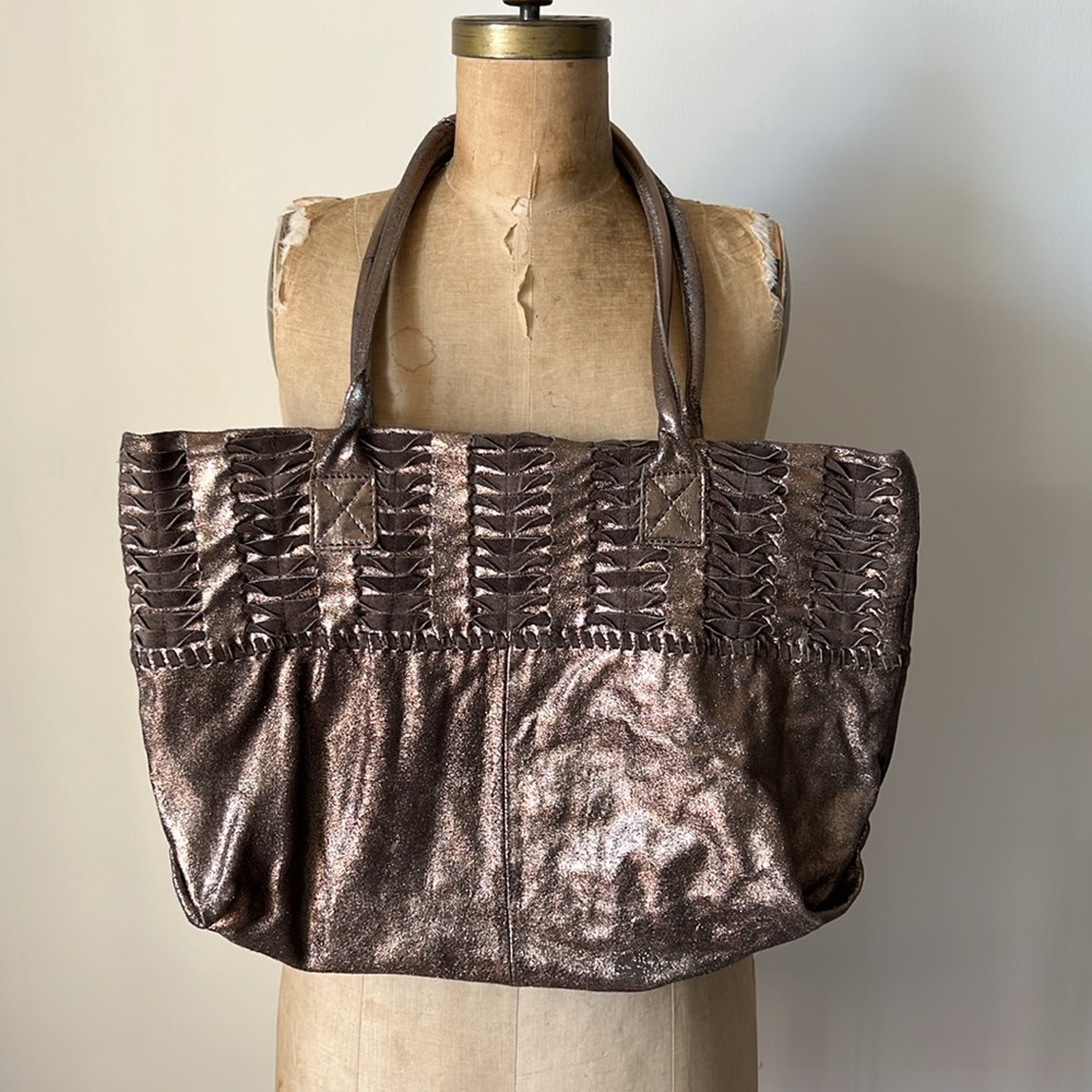 Vintage bronze leather tote bag